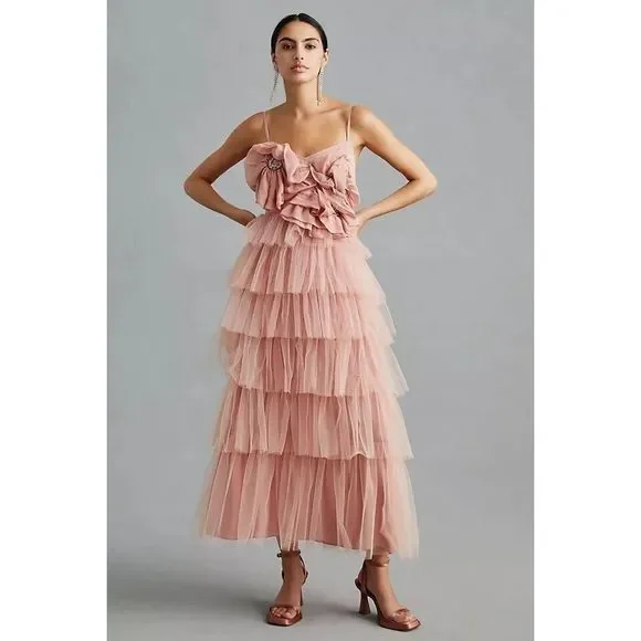 Anthropologie Kavita Bhartia Rosette Tiered Tulle Gown - Picture 1 of 11